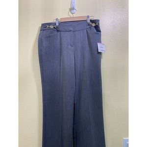 NWT Anne Klein Womens Heather Grey Dress Pants Sz 6 Gold Belt Emblems on waist
